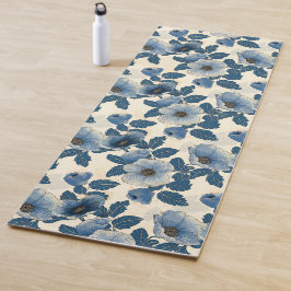 Blauw Bloemen Goud Glitter Japans Ukiyo-e Yogamat