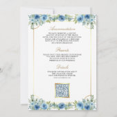 Blauw Bloemen Goud Katholiek Kruis QR Code Huwelij Kaart (Achterkant)
