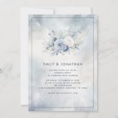 Blauw Bloemen Grijs Waterverf Huwelijksavond Uitno Kaart (Voorkant)