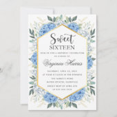 Blauw Bloemen Groen Zoet Zestien 16 Verjaardag Kaart (Voorkant)