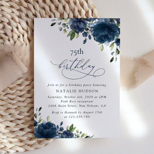 Blauw Bloemen, Groene Takken, Boho, Verjaardag Kaart