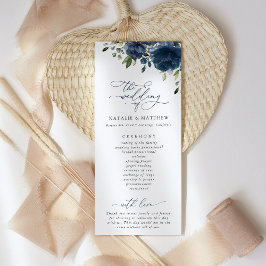 Blauw Bloemen, Groene Tinten, Boho, Huwelijksprogr Programmakaart