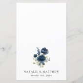 Blauw Bloemen, Groene Tinten, Boho, Trouwmenu (Achterkant)