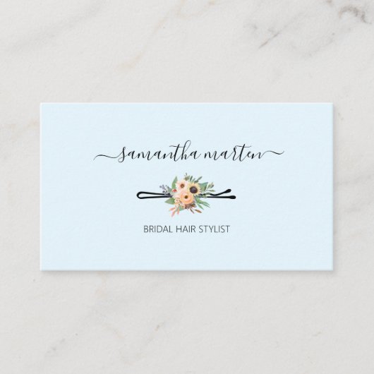 Blauw Bloemen Haar Stylist Visitekaartje (Voorkant)