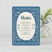 Blauw Bloemen Handschrift Modern Bruiloft Menu Kaart (Staand voorkant)