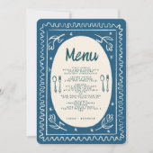 Blauw Bloemen Handschrift Modern Bruiloft Menu Kaart (Voorkant)