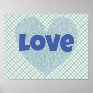 Blauw  Bloemen Hart en Liefde Poster