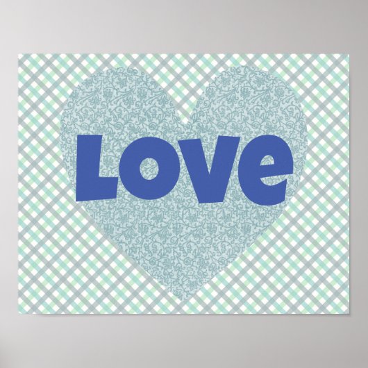 Blauw Bloemen Hart en Liefde Poster (Voorkant)
