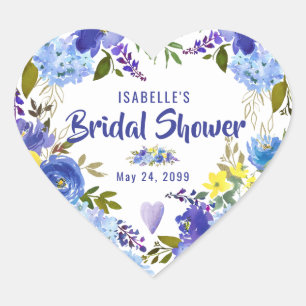 Blauw Bloemen & Hart Gepersonaliseerd Vrijgezellen Sticker