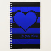 Blauw Bloemen Hart Zwart Strepen Planner (Voorkant)