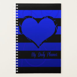 Blauw Bloemen Hart Zwart Strepen Planner