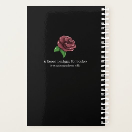Blauw Bloemen Hart Zwart Strepen Planner (Achterkant)