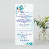 Blauw Bloemen Hawaïaans Bruiloft Menu Kaart (Staand voorkant)