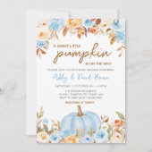 Blauw Bloemen Herfst pompoen Baby shower Kaart (Voorkant)