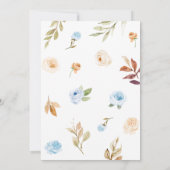 Blauw Bloemen Herfst pompoen Baby shower Kaart (Achterkant)