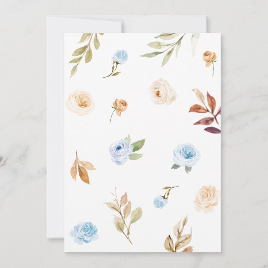 Blauw Bloemen Herfst pompoen Baby shower Kaart (Achterkant)