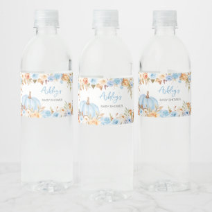Blauw Bloemen Herfst pompoen Baby shower Waterfles Etiket
