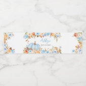 Blauw Bloemen Herfst pompoen Baby shower Waterfles Etiket (Enkel label)