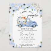Blauw Bloemen Herfst Pompoen Vrachtwagen Baby show Kaart (Voorkant / Achterkant)