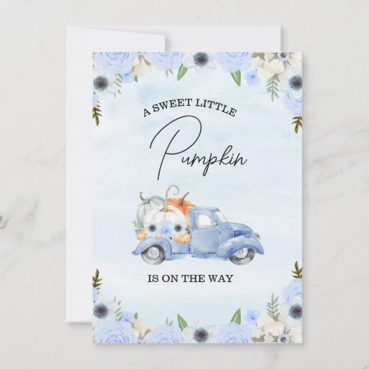 Blauw Bloemen Herfst Pompoen Vrachtwagen Baby show Kaart (Achterkant)