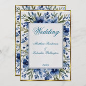Blauw  Bloemen Huwelijk Mooi Wit Kaart (Voorkant / Achterkant)