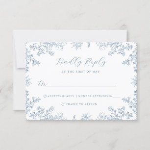 Blauw Bloemen Huwelijk RSVP Kaart