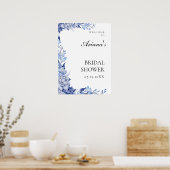  Blauw Bloemen Huwelijk Welkom Teken Poster (Keuken)