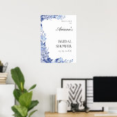  Blauw Bloemen Huwelijk Welkom Teken Poster (Thuiskantoor)