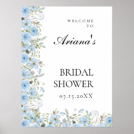  Blauw Bloemen Huwelijk Welkom Teken Poster