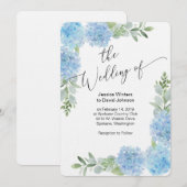 Blauw Bloemen Hydrangea Bruiloft Uitnodiging ontwe (Voorkant / Achterkant)