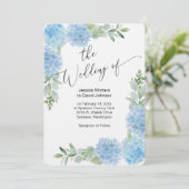 Blauw Bloemen Hydrangea Bruiloft Uitnodiging ontwe (Staand voorkant)