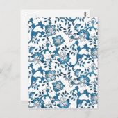  Blauw Bloemen Illustratiepatroon Briefkaart (Voorkant / Achterkant)