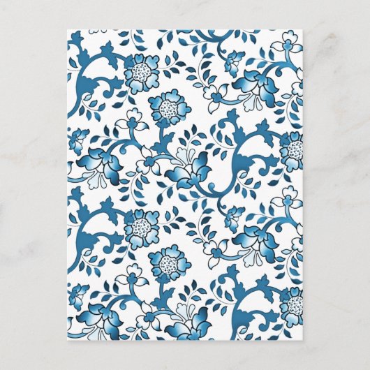  Blauw Bloemen Illustratiepatroon Briefkaart (Voorkant)