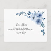 Blauw Bloemen, je wordt mijn bruidsmeisje kaart (Achterkant)