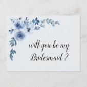 Blauw Bloemen, je wordt mijn bruidsmeisje kaart (Voorkant)