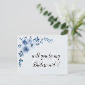 Blauw Bloemen, je wordt mijn bruidsmeisje kaart (Staand voorkant)