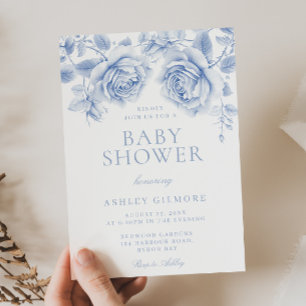  Blauw Bloemen Jongen of Meisje Baby shower Kaart