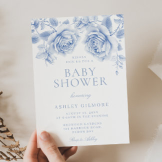 Blauw Bloemen Jongen of Meisje Baby shower Kaart