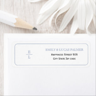  Blauw Bloemen Kam Monogram Grens Trouwen Etiket