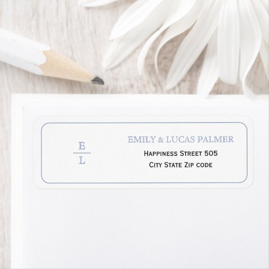  Blauw Bloemen Kam Monogram Grens Trouwen Etiket (Insitu)