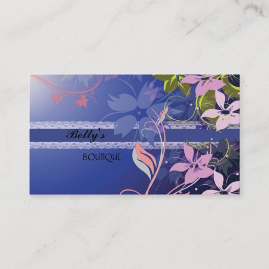Blauw Bloemen Kant Visitekaartje (Voorkant)