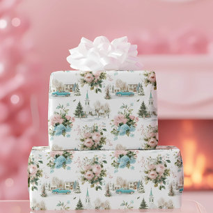 Blauw Bloemen Kerstinpakpapier Cadeaupapier