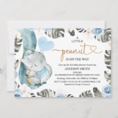 Blauw Bloemen Kleine Pinda Olifant Baby shower Kaart (Voorkant)