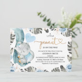 Blauw Bloemen Kleine Pinda Olifant Baby shower Kaart (Staand voorkant)