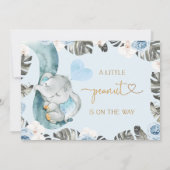 Blauw Bloemen Kleine Pinda Olifant Baby shower Kaart (Achterkant)