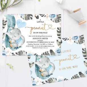 Blauw Bloemen Kleine Pinda Olifant Baby shower Kaart