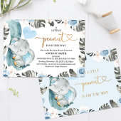 Blauw Bloemen Kleine Pinda Olifant Baby shower Kaart