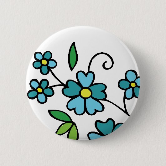 Blauw bloemen knop bloemontwerp ronde button 5,7 cm (Voorkant)