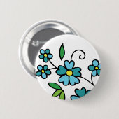 Blauw bloemen knop bloemontwerp ronde button 5,7 cm (Voorkant /achterkant)