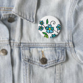 Blauw bloemen knop bloemontwerp ronde button 5,7 cm (In situ)